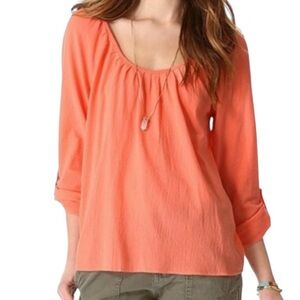 Joie Cotton "Heron" Scoop Neck Blouse in Hot Coral S